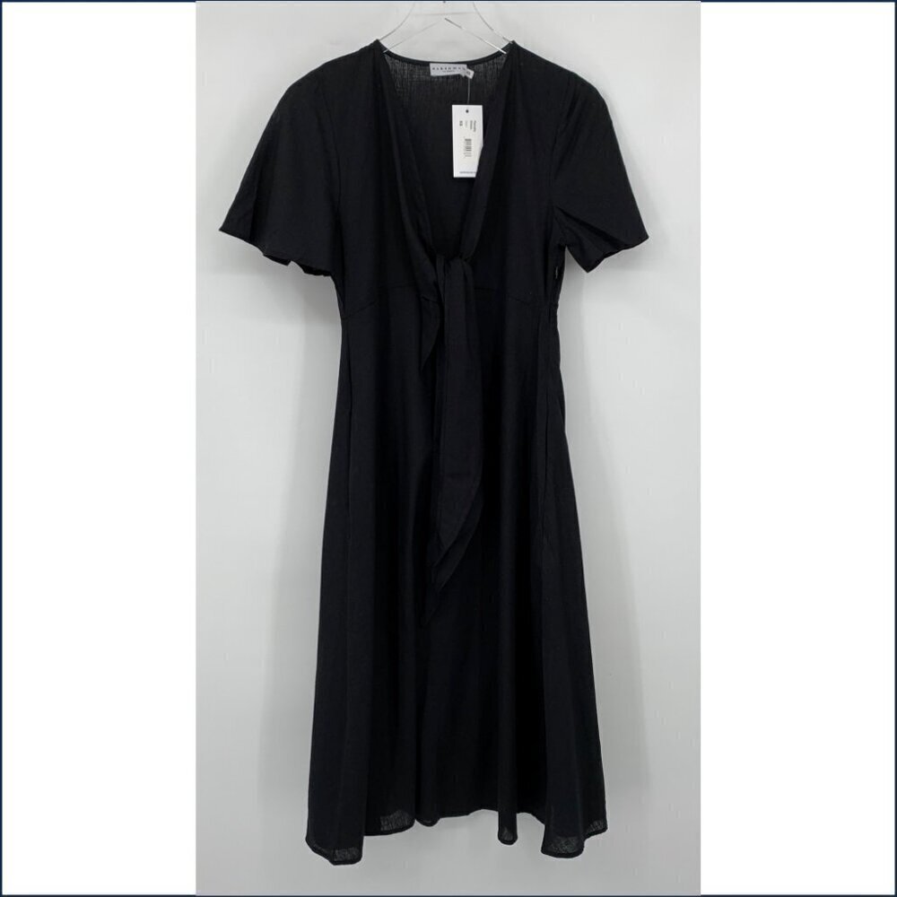 Harshman Los Angeles Fiorella midi dress black shift tie linen cotton new XS - Picture 2 of 5